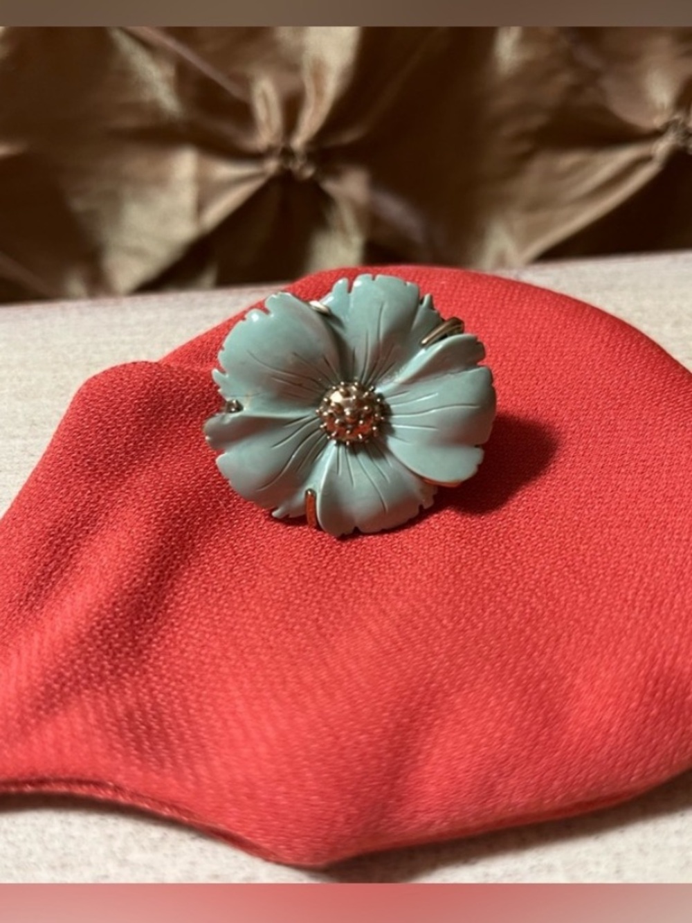 Stephen Dweck NWT Vintage Carved Bronze Carved Turquoise Flower Ring 🩵